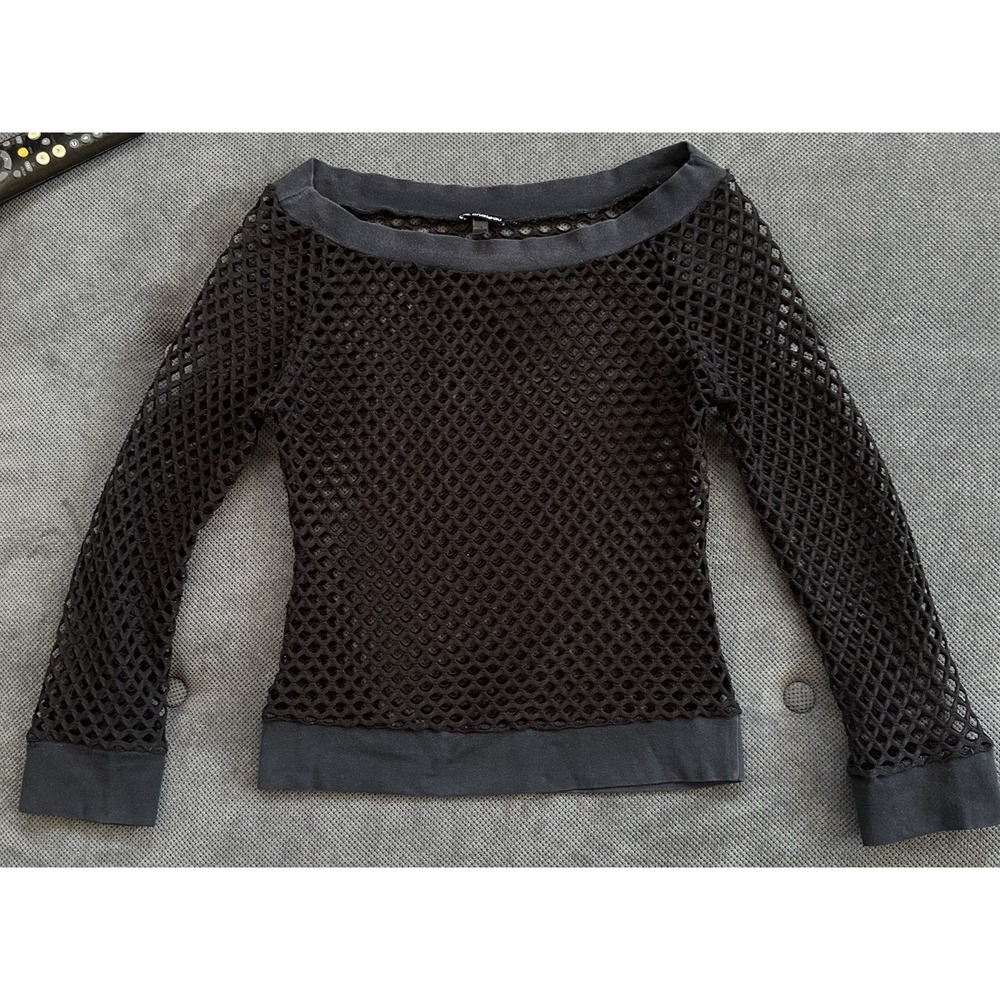 Le Chateau Fish Net Top Mesh Shirt Woman's Size Small Black Grunge